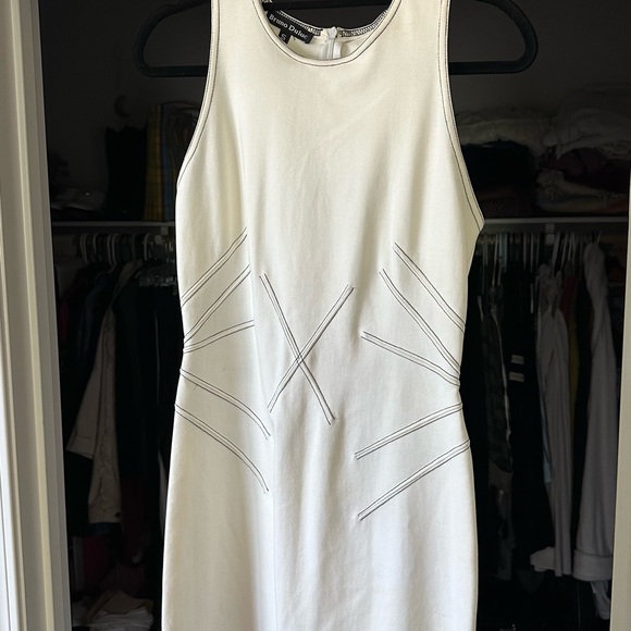 VINTAGE 90s BRUNO DULUC Sexy Cocktail Dress Contrast Stitch Design in Cream/ S - Picture 8 of 8